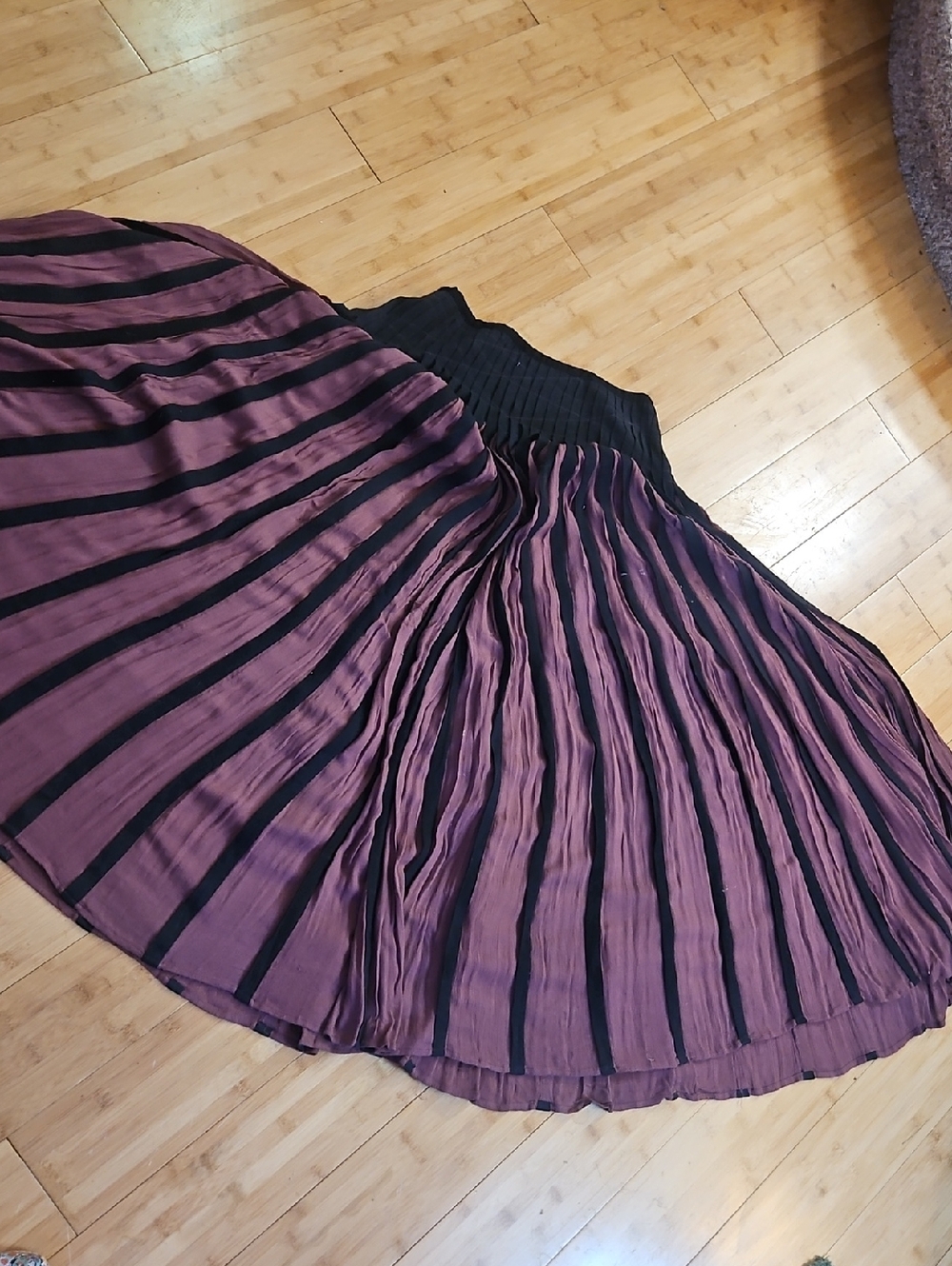 Free People  Pleated Purple & Black Striped Maxi Skirt